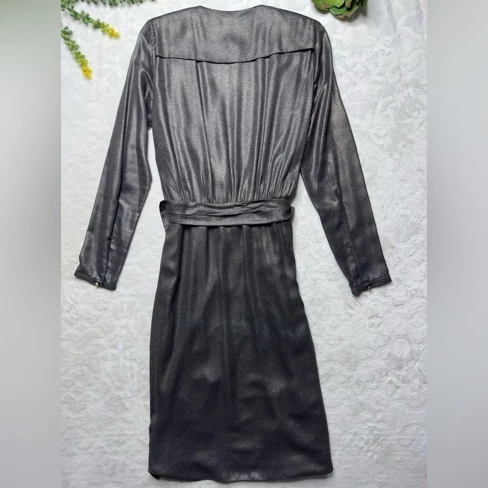 DAY Birger et Mikkelsen Long Sleeve Metallic Silver Midi Wrap Dress XS